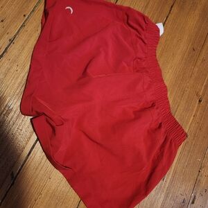 Women's Red Athletic Running Shorts with Elastic Waistband